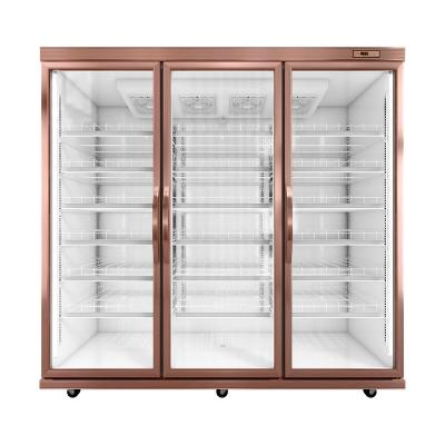 China Supermarket Merchandise Front Temper Glass Door Freezer / Beverage Showcase Refrigerator for sale