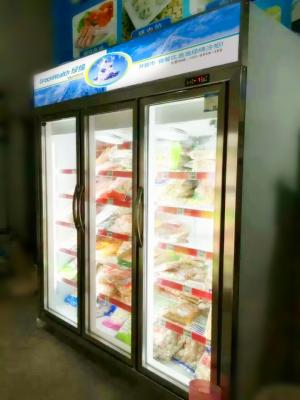 China Upright 3 Door Freezer Showcase / Glass Door Freezer Auto Defrost R404a Refrigerant for sale