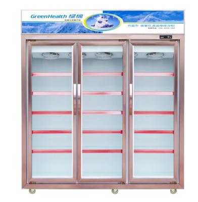 China 1700L Upright 3 Glass Door Display Freezer For Frozen Food / Dumpling for sale