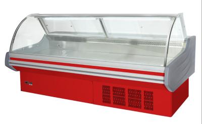 China Deli Food Curved Glass Meat Display Refrigerated Case Dynamic Cooling for sale