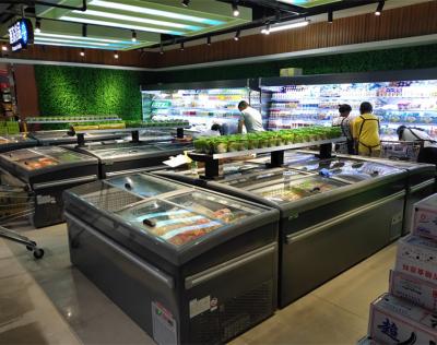 China CE ROHS Commercial Display Freezer  ,  Supermarket Curved Glass Door Refrigerator for sale