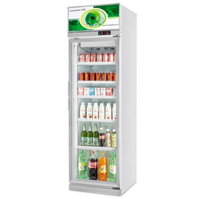 China Promoción refrigerador vertical de la sola puerta de cristal de 360 litros para beber en venta