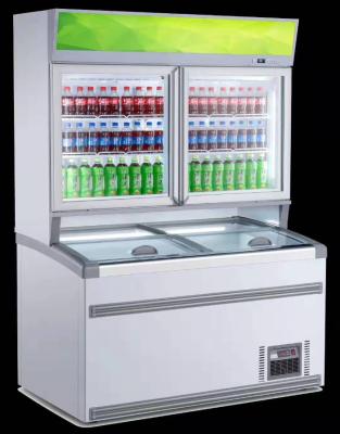 China Combine Multideck Open Chiller Frozen For Ice Cream 2 Glasses Door Up And Dowm Layer for sale