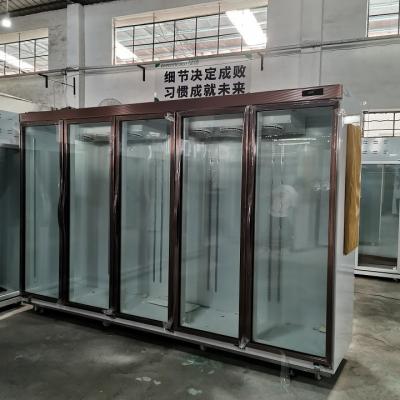 China 5 Glass Door Frozen Foods R404a Commercial Reach In Standing Freezer for sale
