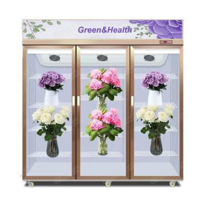 중국 디스플레이 진열장을 냉각시키는 똑바로 선 유리문 R22 꽃 판매용