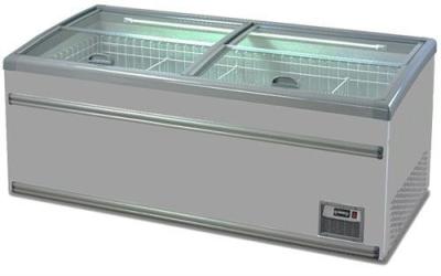 China Commercial Island Glass Top Sliding Door Supermarket Chest Freezer for sale