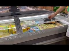 Auto Defrost Commercial Display Freezer Top Sliding Door Island Freezer