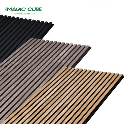 China Office Black Acupanel Acoustic Wood Panel Recycled Vertical Wood Slat Wall Panels for sale