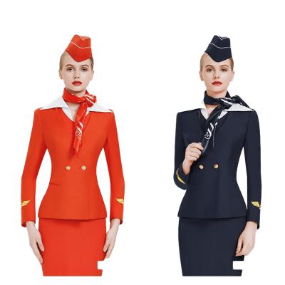 China Professional Airline News Wear Bank Lobby Manager Workwear Flight Suit Russian Airlines Stewardess Uniforms for sale