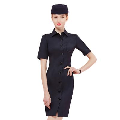 China German Airline Stewardess Uniform Professional Slim Dress Overalls Mid Length Female Airline Stewardess Hotel Uniforms for sale