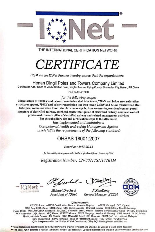 OHSAS 18001:2007 - HENAN DINGLI POWER EQUIPMENT CO.,LTD.