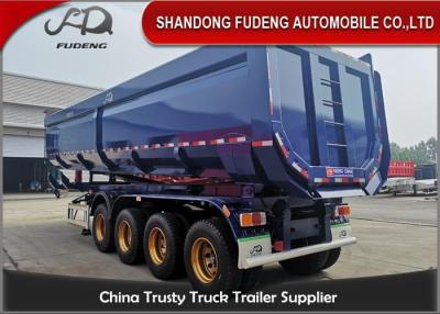 China Blue Color Dump Tractor Trailer 4 Axles 60 Tons Strong Side Wall Transport Stone for sale