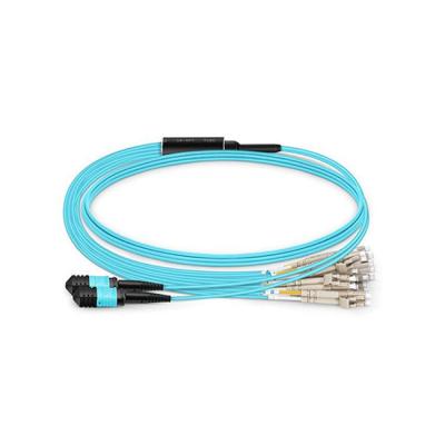 China Blue Mpo Fiber Patch Cord Om3 2.0mm 3.0mm Breakout Lc Connector Cable Assembly for sale