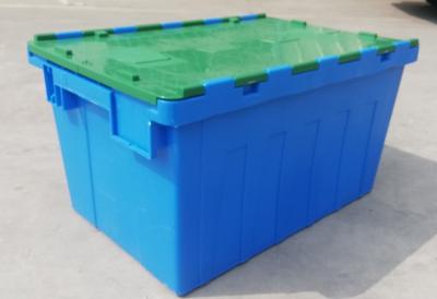 China Customization 35kg Loading Plastic Tote Box Attached Lid Container Stacking Nesting for sale