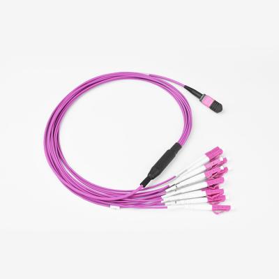 China OM4 MMF MPO Fiber Optic Patch Cord Breakout Cable Female Female Connector Type B Polarity for sale