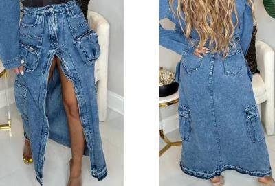 China Ripped Fashion Lady Jeans Custom Logo Stretch Denim Long Skirts Trend 31 for sale
