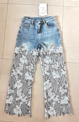 China Lace Women Trending Jeans Denim Pants Custom Straight Trend Jeans ZY22S9222 for sale