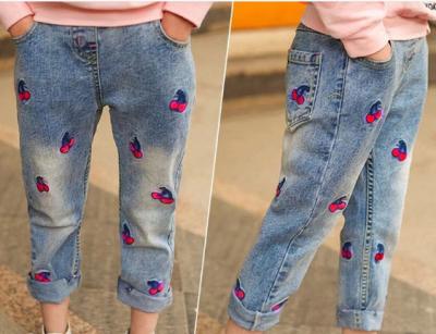 China Cotton Children Jeans Custom Logo Kid Stretch Denim Pants Girls Fashion Jrt23 for sale