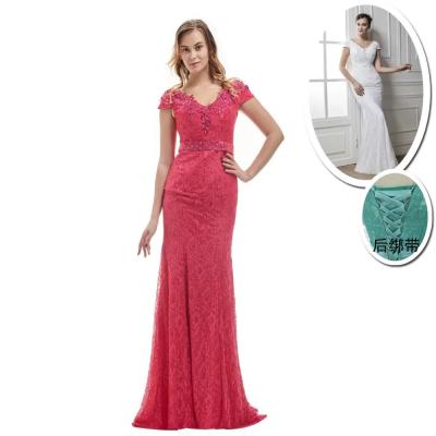 China V Neck Evening Wear For Women Customization Red Elegant Party Wear for sale
