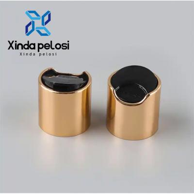 中国 Factory Price Cosmetic Bottle Caps Shiny Gold Aluminum Press Caps Dispensing Smooth 販売のため