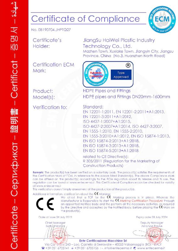 Certificate of Compliance - Wuxi High Mountain Hi-tech Development Co.,Ltd