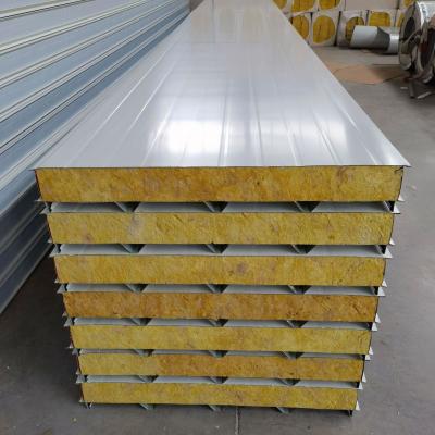 China 48kg/M3 Roof Panels Heat Insulation Materials Color Steel Rock Wool Sandwich Panel for sale