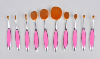 China Professional 10 Piece Oval Makeup Brush Set Synthetic Hair With Logo Custom for sale
