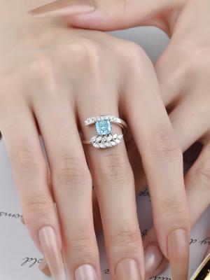 China Aliança de casamento alta de Diamond Rings Blue Cushion Cut da fantasia da claridade à venda