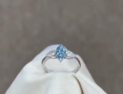 China 0.84ct Blue Marquise Lab Created CVD Diamond Ring VS Clarity 18k White Gold for sale