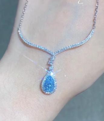China Blue Pear Lab Created Diamond Necklace 1.5 Carat for sale