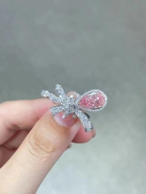 China Lab Grown Light Pink Pear Shape CVD Synthetic Diamond Ring 18k White Gold Rings for sale