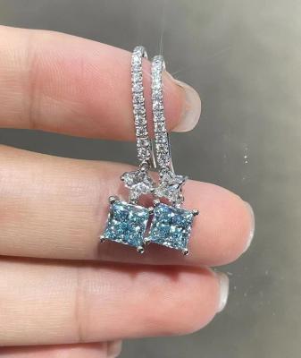China 2.47ct Princess Cut Blue Lab Grown Diamond Studs 18k White Gold Studs for sale