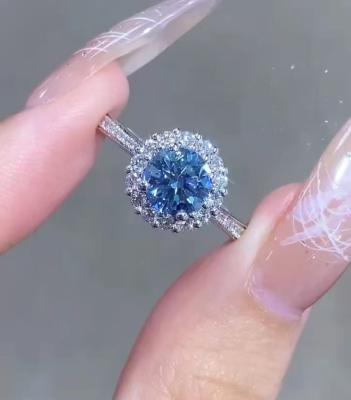China lab created Blue Round Cut Engagement Ring Man Made Diamond Rings IGI Certified for sale