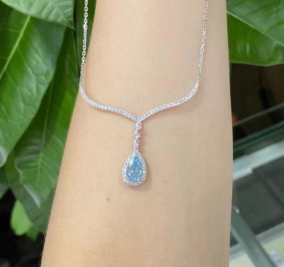 China 1.75ct CVD Lab Grown Blue Diamond Pear Brilliant Cut 18k Colgante de oro blanco Certificado IGI Collar de joyas finas en venta