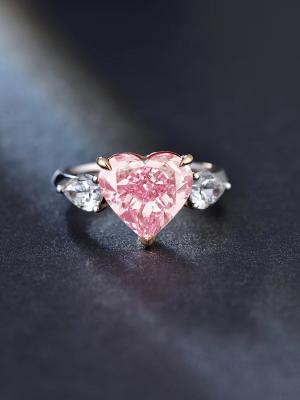 China Large Size Pink Lab Grown Diamond Rings Heart Shape 4.19ct 18k White Gold Ring for sale