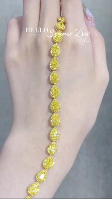 China Pear Cut Yellow Diamond Tennis Bracelet VS Clarity T13.68ct 18k White Gold Ring for sale