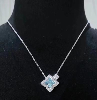 China Lily Cut Lab Grown Diamond Pendants Blue Four Leaf Clover Diamond Pendant 1.17ct for sale