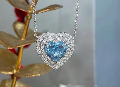 China Heart Cut Lab Created Diamond Pendants Blue Diamond Heart Pendant 2.63ct Te koop