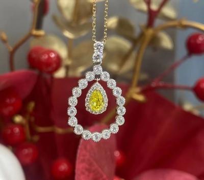 China Lab Created Colored Yellow Diamond Pendant Necklace Pear Cut 0.33ct VS for sale