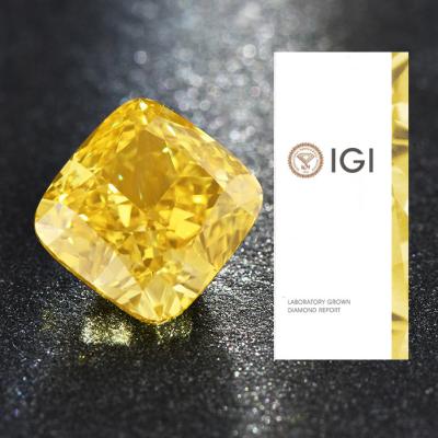 China Synthetic Loose Cushion Cut Laboratory Made Yellow HPHT Diamonds 1-2ct for sale
