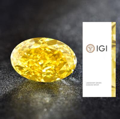 Chine Forme ovale 3.09ct IGI Certifed de diamants développée par laboratoire jaune vif de fantaisie de HPHT à vendre