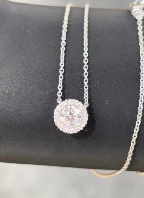China Round Lab Created Diamond Pendant Necklace With Halo Setting Pendant Lab Diamond Jewelry for sale