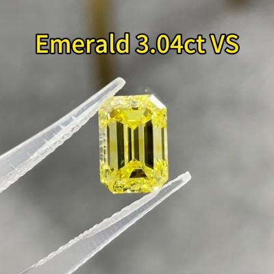 Chine Diamante jaune en forme d'émeraude de haute qualité cultivée en laboratoire 3ct+ VS certifié IGI Diamante en forme d'émeraude à vendre