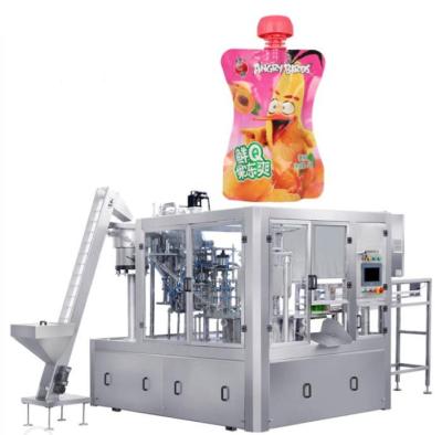 China Rotary automatic standup spout stand-up pouch filling & and screw-cap screw capping machine for jam gel shampoo detergen for sale