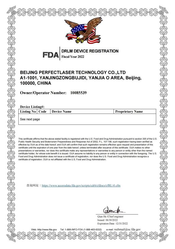 FDA - Beijing Perfectlaser Technology Co.,Ltd