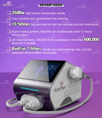 China Pijnloze permanente ontharingsmachine 2500W OPT IPL huidbehandelingsmachine Te koop