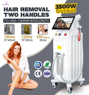 China Permanent 808nm Diode Laser Hair Removal Machine Painless 2 Handles Cooling System for sale