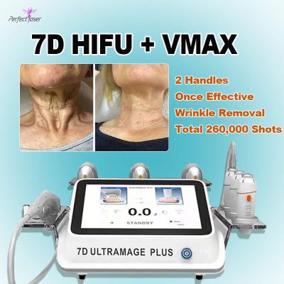 China 7D 2-in-1 HIFU-gezichtsliftmachine Vmax Ultramage gezichtshuidverstrakkingsmachine Te koop