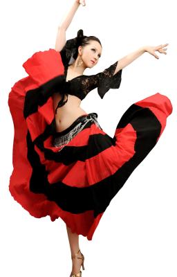 Китай Танцулька живота нашивок контраста cottongypsy обходит классическую ткань комбинации черного и красного цвета продается