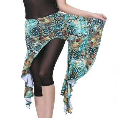 China Graceful peacock design belly dance skirts / belly dancing wrap skirt polyester knit fabric for sale